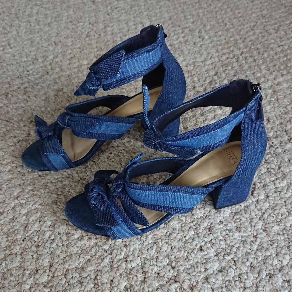 Alexandre Birman Mary knotted blue denim bow heel sandals size 6.5